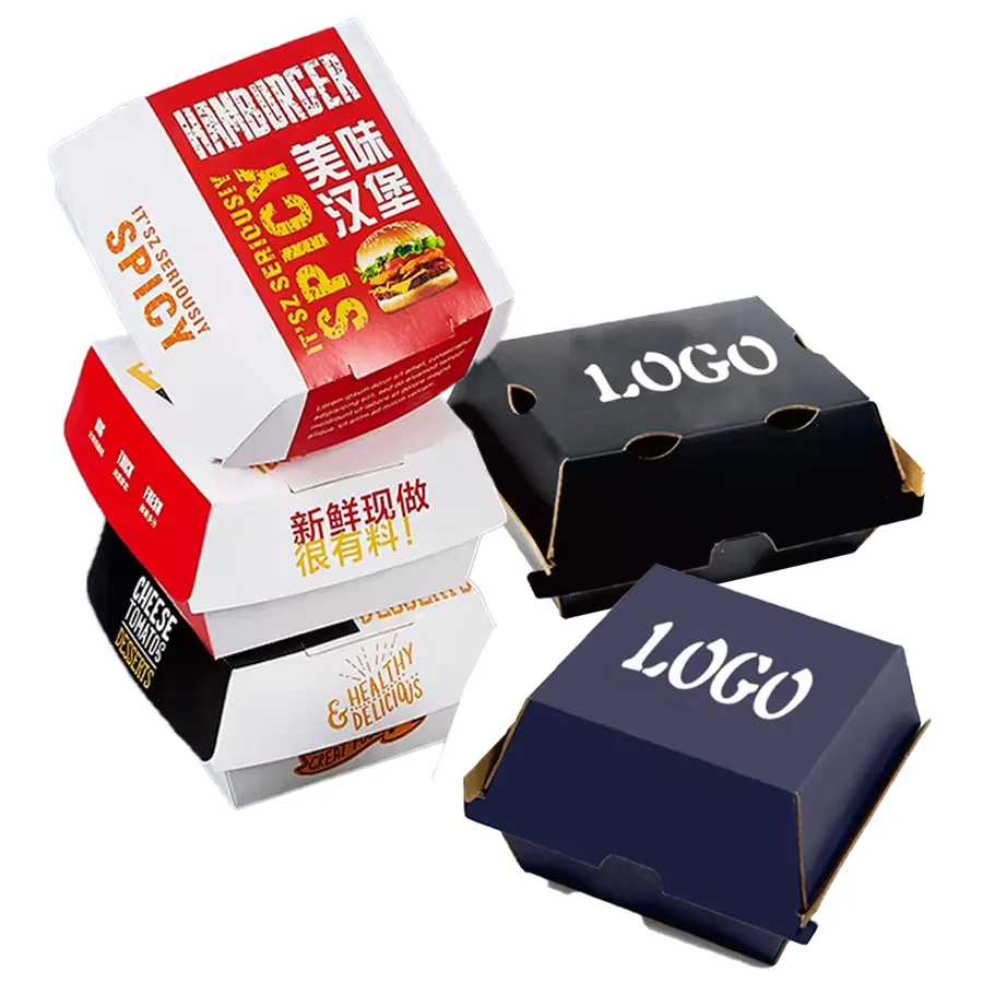 6inch Biodegradable SGS Food Box Delivery Corrugated Paper Hamburger Box Food Packaging
