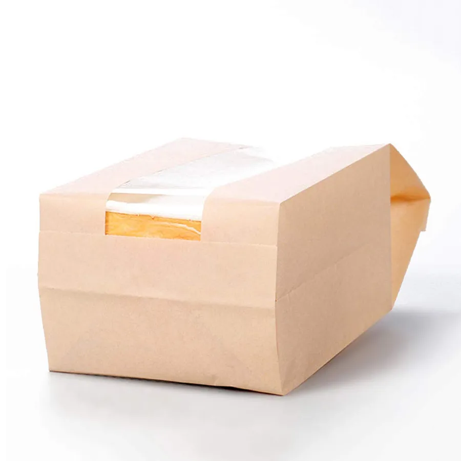 Wholesale Transparent Window Kraft Paper Pouch Bakery Baguette Bread Food Packaging Bag