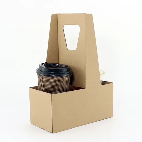 Factory Wholesale Custom Corrugated Board Coffee Paper Cup Holder Kraft Cardboard Carrier with Gold Foil Printing for Food Use with Handle