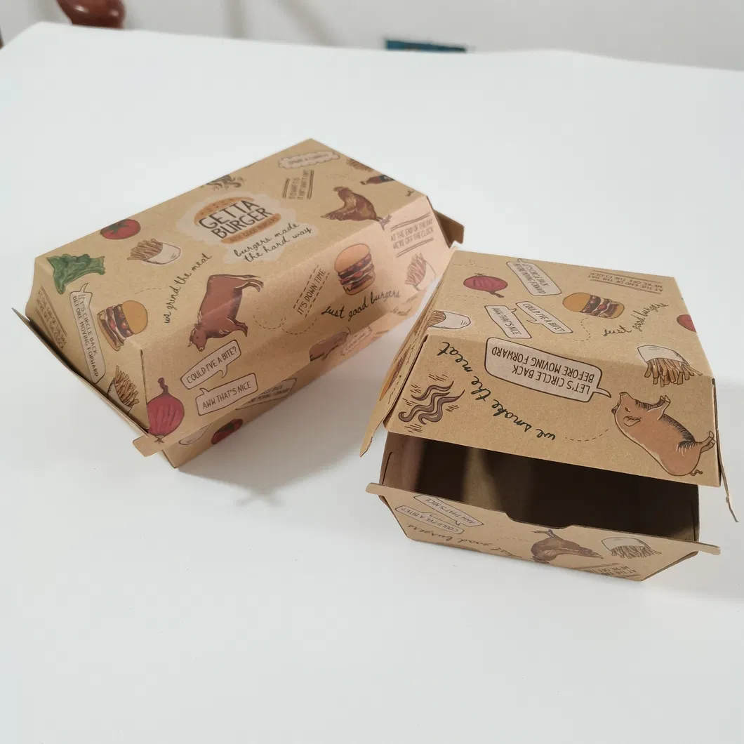 Printed Fast Food Burger Box Eco Friendly Folded Kraft Paper Bakery Box Sandwich Hamburgerpackaging Boxes Food