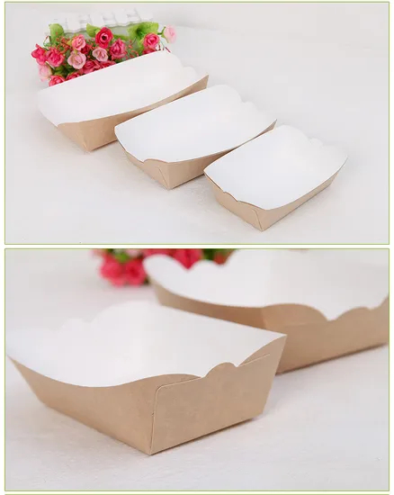 Custom Food Grade Safe Boat Boxes Disposable Fried Chicken Chip Snack Tray Food High Quality Customized Logo Lunch Kraft Card Tray