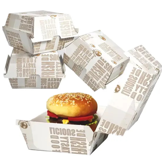 Factory Cheap Customized Print Food Grade Disposable Affordable Takeaway Lunch Fried Chips Chicken Snack Food Packaging Corrugated White Card Paper Burger Box
