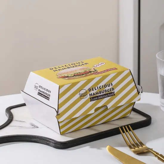 Factory Cheap Customized Food Grade Disposable Affordable Takeaway Fried Chips Chicken Snack Food Lunch Packaging Corrugated White Cardboard Paper Burger Box