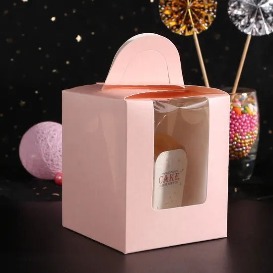 Cheap Customized Printed Logo Food Grade Paper Doughnut Wholesale Custom Size Disposable Bakery Packaging Donuts Macaron Cake Packing Box with Portable Handle