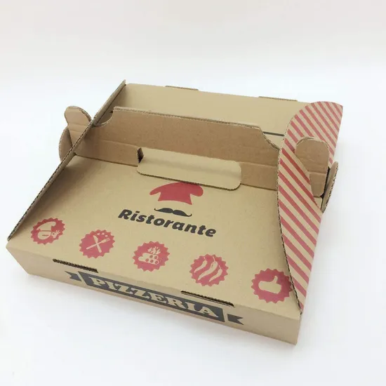 Cheap Takeaway Disposable Degradable Portable Corrugated Customized Printing Logo Size Wholesale Food Grade Packaging Kraft Paper Pizza Box with Handle
