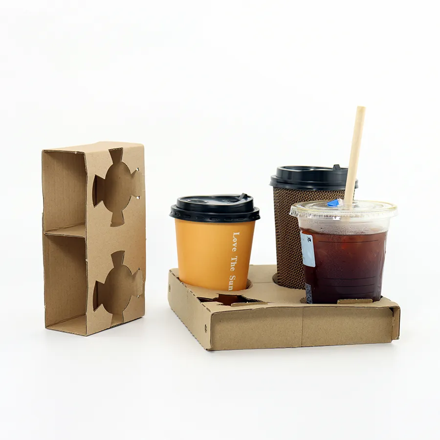Disposable Biodegrade Drink Food Container Customized Eco Friendly Coffee Paper Cup Carrier 2-Cell and 4-Cell