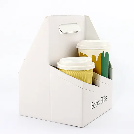 1/2 Disposable Custom Logo Printed Paper Coffee Cup Carrier with Handle