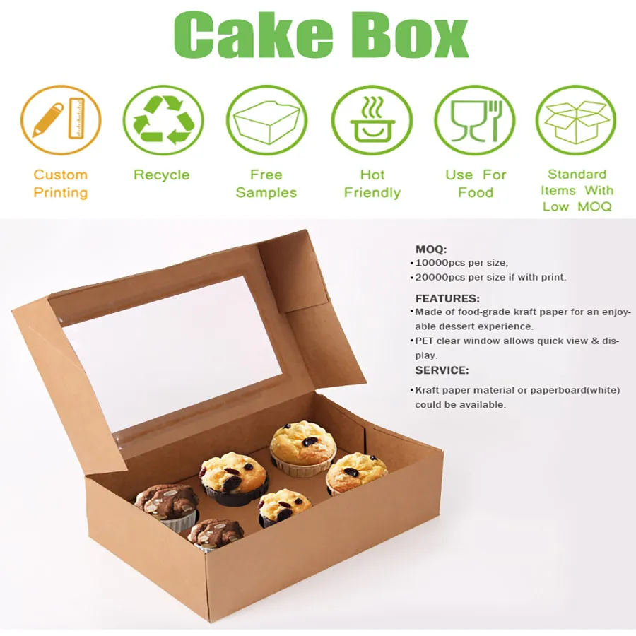 Custom Biodegradable Cake Packaging Paper Box with Handle Cake Box