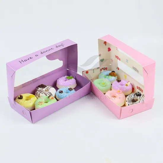 Factory Direct Sale Cheap Personalized Luxury Transparent Window Customized Printed Food Grade Disposable Packaging Macaron Cake Doughnut Sweet Cardboard Box