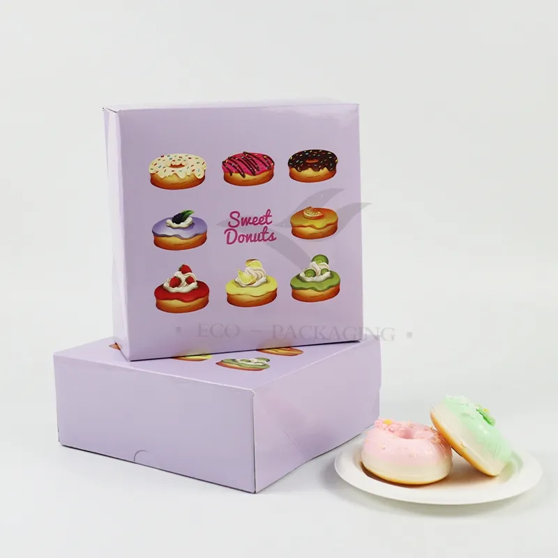 Factory Direct Sale Wholesale Personalized Luxury Customized Printed Logo Size Food Grade Disposable Packaging Macaron Cake Doughnut Sweet Cardboard Box